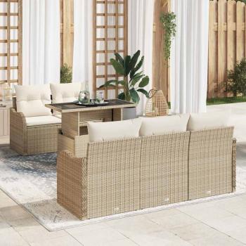 ARDEBO.de - 6-teiliges Garten Sofa Set mit Kissen Beige Poly Rattan, 2-Sitzer Garten Sofa mit Kissen Beige Poly Rattan