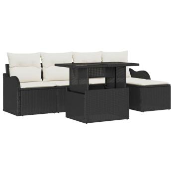 ARDEBO.de - 6-teiliger Garten-Sofa-Set mit Kissen Schwarz Poly Rattan, 2-Sitzer Garten-Sofa mit Kissen Schwarz Poly Rattan