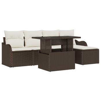 6-teiliges Garten Sofa Set mit Kissen Brauner Poly Rattan, 2-Sitzer Garten Sofa mit Kissen Brauner Poly Rattan