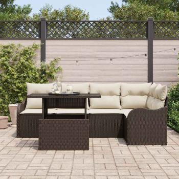 6-teiliges Garten Sofa Set mit Kissen Braunes Poly Rattan, 2-Sitzer Garten Sofa mit Kissen Braunes Poly Rattan