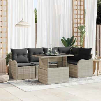 ARDEBO.de - 6-teiliges Garten Sofa Set mit Kissen Hellgraues Poly Rattan, 2-Sitzer Garten Sofa mit Kissen Hellgraues Poly Rattan