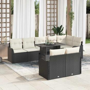 ARDEBO.de - 9-teiliges Garten Sofa Set mit Kissen Schwarz Poly Rattan, 2-Sitzer Garten Sofa mit Kissen Schwarz Poly Rattan