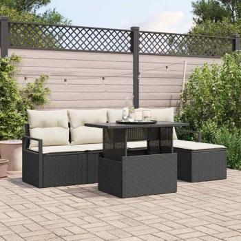 ARDEBO.de - Gartensofa-set mit Speicher 6 pcs Schwarz und Creme Poly-Rattan