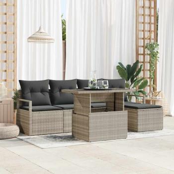 ARDEBO.de - 6-teiliges Garten Sofa Set mit Kissen Hellgrau Poly Rattan, 2-Sitzer Garten Sofa mit Kissen Grau Poly Rattan