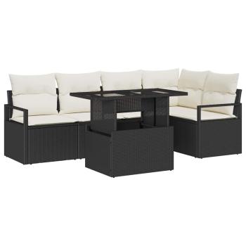 6-teiliges Garten Sofa Set mit Kissen Schwarz Poly Rattan, 2-Sitzer Garten Sofa mit Kissen Schwarz Poly Rattan