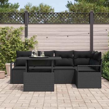 6-teiliges Garten-Sofa-Set mit Kissen Schwarz Poly-Rattan, 2-Sitzer Garten-Sofa mit Kissen Schwarz Poly-Rattan