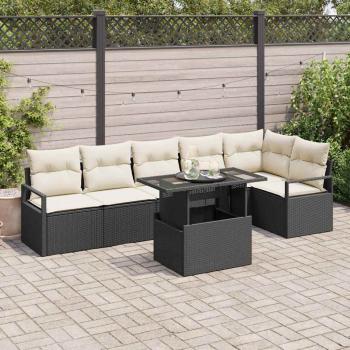 ARDEBO.de - 7-teiliges Garten-Sofa-Set mit Kissen Schwarz Poly-Rattan, 2-Sitzer Garten-Sofa mit Kissen Schwarz Poly-Rattan