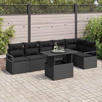 ARDEBO.de - 7-teilige Garten Sofa Set mit Kissen Schwarz Poly Rattan, 2-Sitzer Garten Sofa mit Kissen Schwarz Poly Rattan