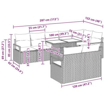 9-teiliges Garten-Sofa-Set mit Kissen, schwarzes Poly-Rattan, 2-Sitzer Garten-Sofa mit Kissen, schwarzes Poly-Rattan