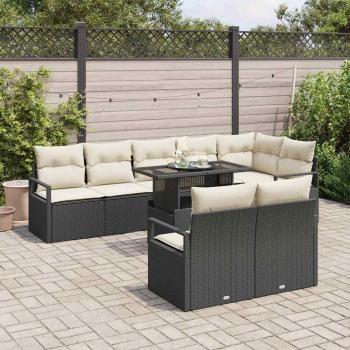 9-teiliges Garten-Sofa-Set mit Kissen, schwarzes Poly-Rattan, 2-Sitzer Garten-Sofa mit Kissen, schwarzes Poly-Rattan