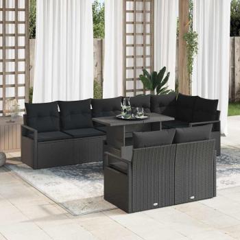 ARDEBO.de - 9-teiliges Garten Sofa Set mit Kissen Schwarz Poly Rattan, 2-Sitzer Garten Sofa mit Kissen Schwarz Poly Rattan
