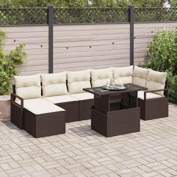 ARDEBO.de - 8-teiliger Garten Sofa Set mit Kissen Braun Poly Rattan, 2-Sitzer Garten Sofa mit Kissen Braun Poly Rattan