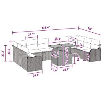 11-teiliges Garten-Sofa-Set mit Kissen Schwarz Poly-Rattan Akazie, 2-Sitzer Garten-Sofa mit Kissen Schwarz Poly-Rattan