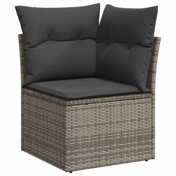 11-teiliges Garten Sofa Set mit Kissen Grau Poly Rattan Akazie, 2-Sitzer Garten Sofa mit Kissen Grau Poly Rattan