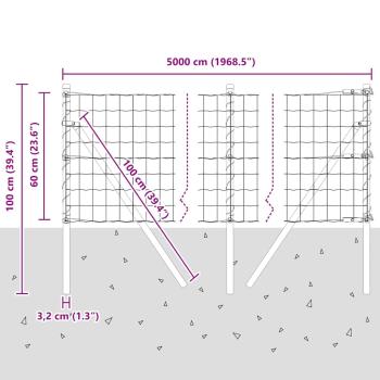 Euro Zaun mit 13 Pfosten 0.6x50 m Verzinkter Stahl Grün