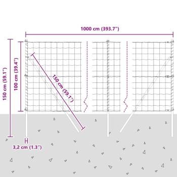 Eurozaun mit 7 Pfosten 1x10 m Verzinkter Stahl