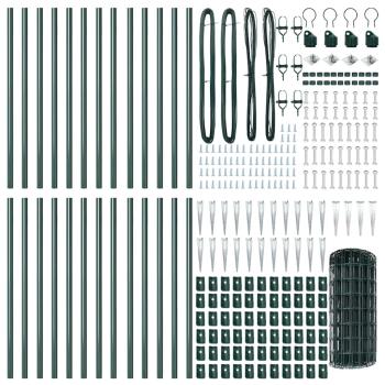 Euro Zaun mit 13 Spitzenpfählen 0,4x50 m Verzinkter Stahl Grün