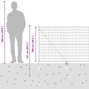 Euro Zaun mit 13 Spike-Posts 1x25 m Verzinkter Stahl Grau