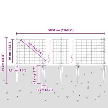 Eurozaun mit 13 Stachelpfosten 0,4x50 m verzinkter Stahl grau