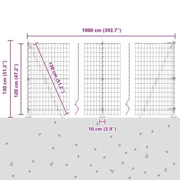 Euro Zaun mit 7 Flanschpfosten 1.2x10 m Galvanisierter Stahl