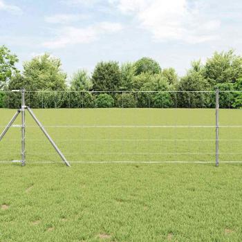 ARDEBO.de - Feldzaun 0.8x25 m galvanisierter Stahl, Zaunpfosten 13 Stück Ø32 mm 120 cm galvanisierter Stahl