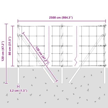 Feldzaun 0.8x25 m galvanisierter Stahl, Zaunpfosten 13 Stück Ø32 mm 120 cm galvanisierter Stahl