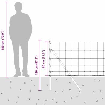 Feldzaun 0.8x25 m galvanisierter Stahl, Zaunpfosten 13 Stück Ø32 mm 120 cm galvanisierter Stahl