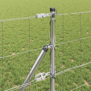 Feldzaun 0.8x25 m galvanisierter Stahl, Zaunpfosten 13 Stück Ø32 mm 120 cm galvanisierter Stahl