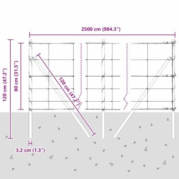 Feldzaun 0.8x25 m verzinkter Stahl, Zaunpfosten 13 Stück Ø32 mm 120 cm verzinkter Stahl