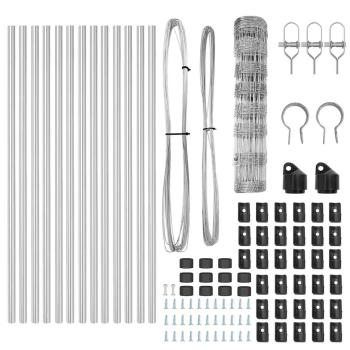 Feldzaun 0.8x25 m Verzinkter Stahl, Zaunpfosten 13 Stück Ø32 mm 120 cm Verzinkter Stahl