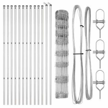 Feldzaun 1x25 m Verzinkter Stahl, Zaunpfosten 13 Stück Ø32 mm 150 cm Verzinkter Stahl