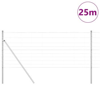 Feldzaun 1x25 m Verzinkter Stahl, Zaunpfosten 13 Stück Ø32 mm 150 cm Verzinkter Stahl