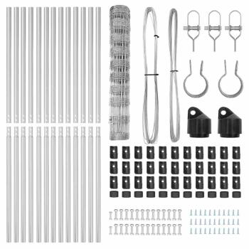 Feldzaun 1x25 m Verzinkter Stahl, Zaunpfosten 13 Stück Ø32 mm 150 cm Verzinkter Stahl