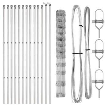 Feldzaun 1,4x25 m Verzinkter Stahl, Zaunpfosten 13 Stück Ø32 mm 190 cm Verzinkter Stahl