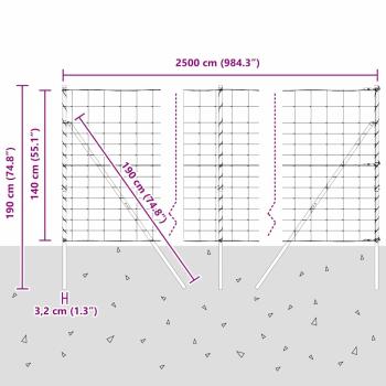 Weidezaun 1.4x25 m Verzinkter Stahl, Zaunpfosten 13 Stück Ø32 mm 190 cm Verzinkter Stahl