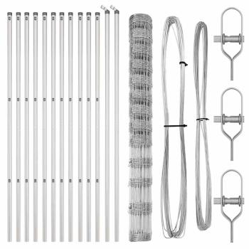 Feldzaun 1,5x25 m Feuerverzinkter Stahl, Zaunpfosten 13 Stück Ø32 mm 200 cm Feuerverzinkter Stahl