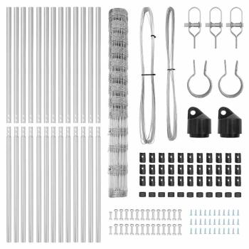 Feldzaun 1,5x25 m Feuerverzinkter Stahl, Zaunpfosten 13 Stück Ø32 mm 200 cm Feuerverzinkter Stahl
