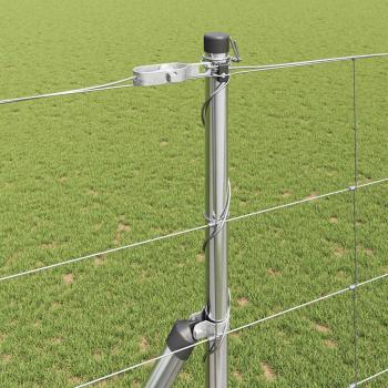 Weidezaun 1.5x25 m Verzinkter Stahl, Zaunpfosten 13 Stück Ø32 mm 200 cm Verzinkter Stahl