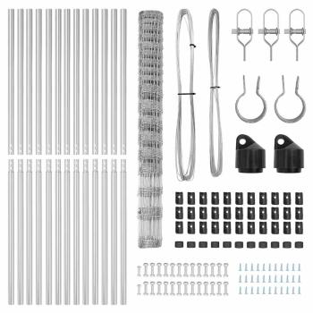 Weidezaun 1.5x25 m Verzinkter Stahl, Zaunpfosten 13 Stück Ø32 mm 200 cm Verzinkter Stahl