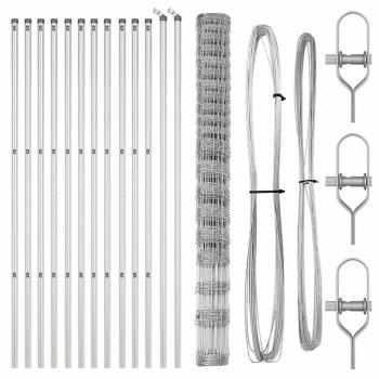Weidezaun 1,6 x 25 m Verzinkter Stahl, Zaunpfosten 13 Stück Ø32 mm 210 cm Verzinkter Stahl