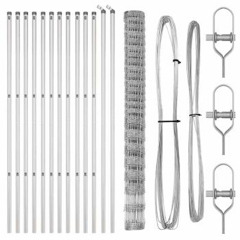 Feldzaun 1,6x25 m Verzinkter Stahl, Zaunpfosten 13 Stück Ø32 mm 210 cm Verzinkter Stahl