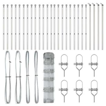 Feldzaun 0,8x50 m Verzinkter Stahl, Zaunpfosten 13 Stück Ø32 mm 120 cm Verzinkter Stahl