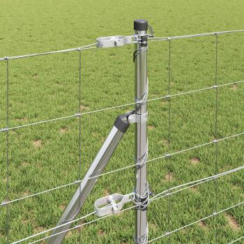 Feldzaun 0.8x50 m Verzinkter Stahl, Zaunpfosten 13 Stück Ø32 mm 120 cm Verzinkter Stahl
