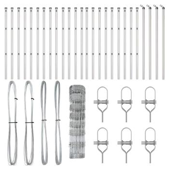 Feldzaun 0.8x50 m Verzinkter Stahl, Zaunpfosten 13 Stück Ø32 mm 120 cm Verzinkter Stahl