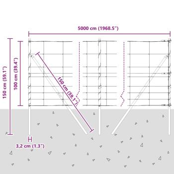 Feldzaun 1x50 m Galvanisiertes Stahl, Zaunpfosten 13 Stück Ø32 mm 150 cm Galvanisiertes Stahl