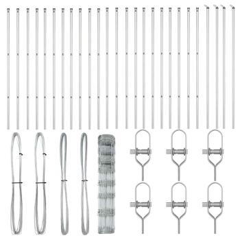 Feldzaun 1x50 m Galvanisiertes Stahl, Zaunpfosten 13 Stück Ø32 mm 150 cm Galvanisiertes Stahl