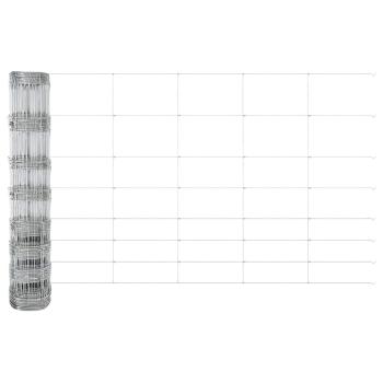 Feldzaun 1x50 m Galvanisiertes Stahl, Zaunpfosten 13 Stück Ø32 mm 150 cm Galvanisiertes Stahl