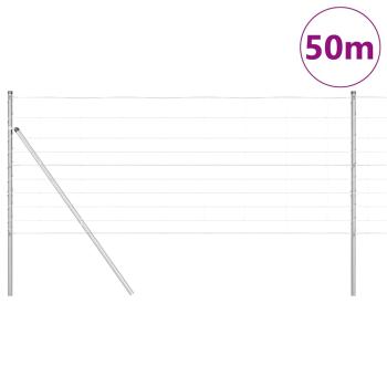 Feldzaun 1x50 m Verzinkter Stahl, Zaunpfosten 13 Stück Ø32 mm 150 cm Verzinkter Stahl