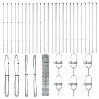 Feldzaun 1x50 m Verzinkter Stahl, Zaunpfosten 13 Stück Ø32 mm 150 cm Verzinkter Stahl
