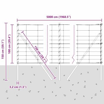 Feldzaun 1x50 m Verzinkter Stahl, Zaunpfosten 13 Stück Ø32 mm 150 cm Verzinkter Stahl